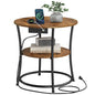 VASAGLE 21.7-Inch Round Side Table, 2-Tier End Table | Nightstand with Steel Frame, Spacious Top, for Small Spaces, Living Room, Bedroom, Rustic Brown and Ink Black ULET077K01 - color: Rustic Brown + Ink Black, style: With Power Strip
