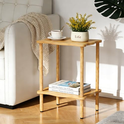 THUMEYE 2-Tier Side Table 20.6”H, Space-Saving Small Nightstand with Solid Wood Legs, Tool-Free Assembly, Suitable for Reading Chair, Bedside, Balcony, 15.7”D x11.8”W, Burlywood - color: Burlywood, size: 20.6”H