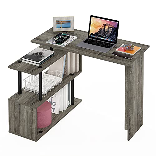 Furinno Moore L-Shape Computer Desk with 3-Tier Shelves, French Oak - color: French Oak/Black, style: 3-Tier Shelves Desk