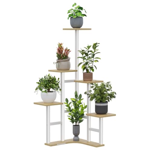 Yzosvki Corner Plant Stand Indoor, 6 Tiered Corner Plant Shelf Flower Stand for Multiple Plants, Plant Shelves Organizer Rack for Living Room, Balcony, Patio, Garden, Square White Oak - color: White Oak, size: 6 Tier-Square