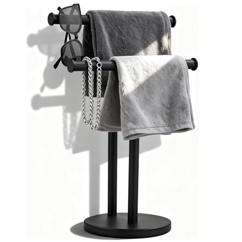 Hand Towel Holder, NEWRAIN Double Countertop Hand Towel Holder Stand, Stainless Steel Free Standing Hand Towel Rack with Heavy Base, for Bathroom Kitchen & Counter top, Matte Black - color: Matte Black, style: 2-Tier