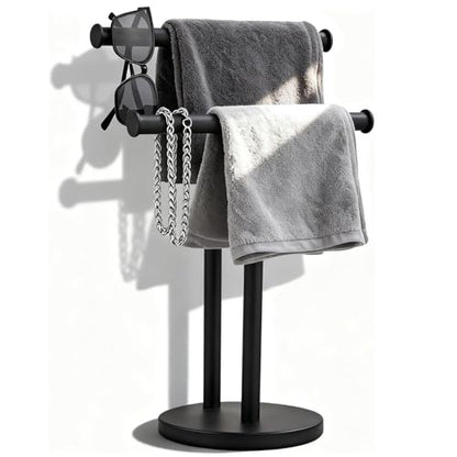 Hand Towel Holder, NEWRAIN Double Countertop Hand Towel Holder Stand, Stainless Steel Free Standing Hand Towel Rack with Heavy Base, for Bathroom Kitchen & Counter top, Matte Black - color: Matte Black, style: 2-Tier
