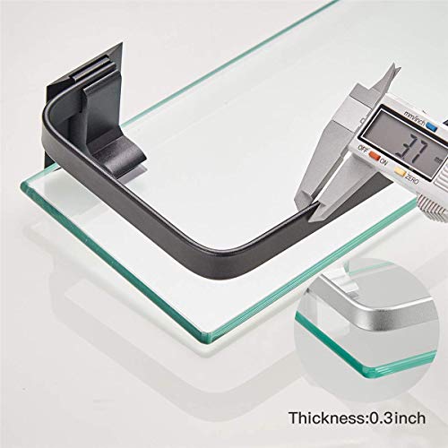 VOLPONE Glass Bathroom Shelf with Towel Bar 15.7in Bathroom Wall Shelves Rustproof Metal Bathroom Wall Organizer 2-Tier (Black) - style: 2 tier with towel bar black
