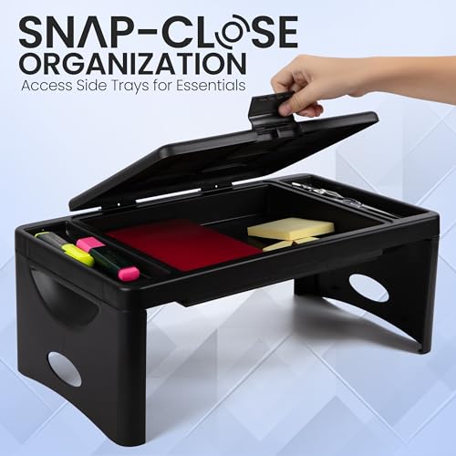 Loddie Doddie Lap Desk, Folding Desk, Bed Table, Black, 9.75"x12" | Built-In Storage with 2 Trays & Pocket, Bed Desk, Easy 2 lb Carry, Car Seat Tray for Travel, Portable Desk, Tucks Under Bed - color: Black