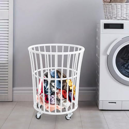 Rolling Laundry Basket Cart Metal Laundry Basket with Wheels,Portable Laundry Hamper Bathroom Dirty Clothes Storage, 11.8in Base Diameter, 14.2(D)×15.7in(H)(J) - size: J