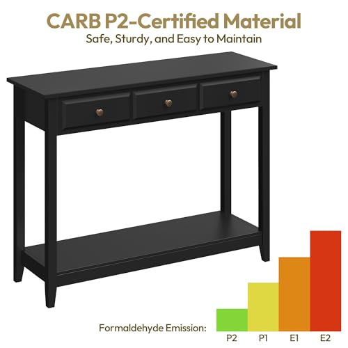 Yaheetech Console Table with 3 Drawers, Wood Entryway Table with Storage Shelf, Sofa Tables Narrow Long for Living Room, Entryway, Hallway, Foyer, Black - color: Black