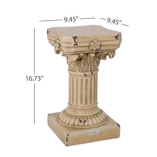 Christopher Knight Home 16.73" H Corinthian Pedestal Plant Stand, Decorative MGO Composite Side Table for Indoor Outdoor Entryway Garden Living Room Patio, Antique Yellow