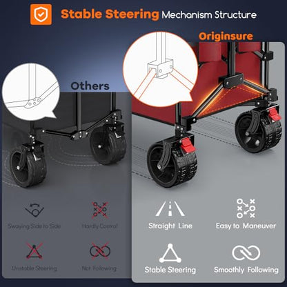 Originsure 300L Foldable Beach Wagon Cart with Big Wheels, 560lbs, Grey&Red | 48" Folding Utility Wagon,7" All-Terrain Wheels,Heavy Duty Frame,Compact&Space-Saving,for Camping,Sports,Grocery,Garden - color: Red&grey