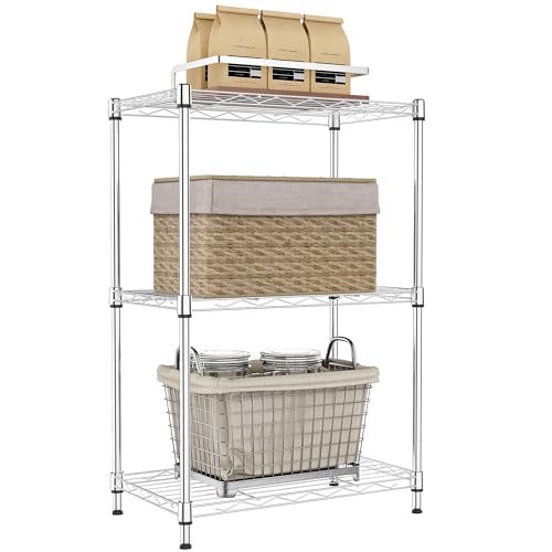 IZEUK 3 Tier Metal Wire Shelving Rack Storage Shelves for Kitchen, Bedroom, Living Room or Laundry Room, Chrome, 17.7" W x 11.8" D x 28.8" H - color: Chrome, size: 3Tier，11.8"D × 17.7"W × 28.8"H