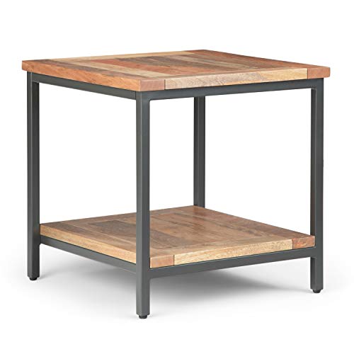 SIMPLIHOME Skyler 22" Wide Solid Wood Rectangular End Table in Natural | Industrial accent table with an open storage shelf, fully assembled; side table, sofa table, or nightstand. - color: Natural, size: 22 inch, style: End Table