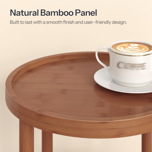 HOOBRO Set of 2 Small Round Side Tables with Charging Station, 3-Tier Round Bamboo End Tables, Easy Assembly, for Living Room, Bedroom, Apartment, Walnut WL152UBZP201 - color: Walnut