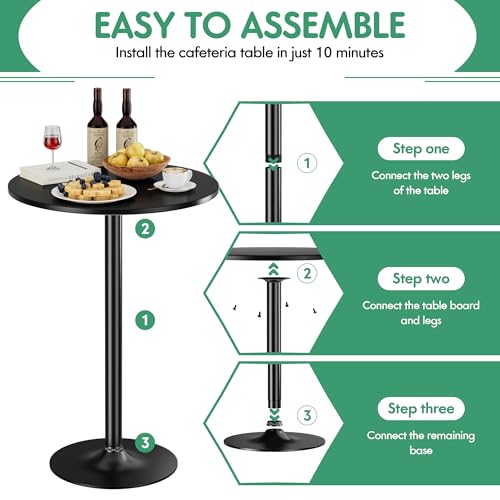Shahoo Round Bar Table, Cocktail Table with Metal Base & MDF Top, Counter Height Pub Table for Dining Room, Living Room, Kitchen, Bar, Pub, Cafe, Black - color: Black, style: Basic