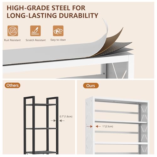 Polup Metal Bookshelf, 5 Tier Wide Bookcase with Adjustable Shelves, Tall White Book Shelf with Bookends, Large Display Shelves for Living Room, Home Office, Library - color: White, size: 5 Tier-31" W