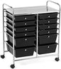 FANTASK 12-Drawer Rolling Storage Cart, Multipurpose Organizer Utility Trolley on Wheels, Tools Scrapbook Paper Organizer for School, Office, Home, Beauty Salon (Black)