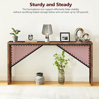 MAHANCRIS Console Table, 62.2" Long Sofa Table Behind Couch, Narrow Entryway Table, Farmhouse Dining Table with Angled Metal Frame, Industrial Console Table for Entryway, Rustic Brown CTHR15801Z - color: Rustic Brown, size: 62.2"L x 9.1"W x 31.5"H