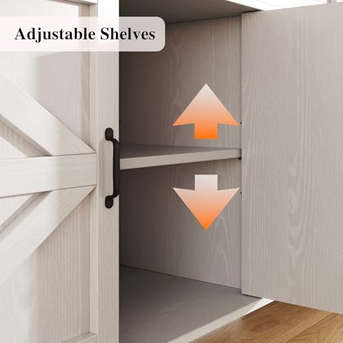 BestHaped 65 Inch Farmhouse Buffet Cabinet with Storage, White Sideboard Buffet Cabinet with Adjustable Shelves & 3 Drawers, Buffet Table Coffee Bar Wine Bar Storage for Kitchen & Living Room - color: White, size: 65 inch
