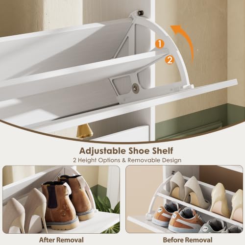 Nicetree Shoe Cabinet with 2 Flip Drawers, Narrow Shoe Organizer Cabinet, Freestanding Shoe Rack Cabinet, Modern Shoe Storage Cabinet for Entryway, Hallway, Foyer, White - color: White, style: 2-Drawers
