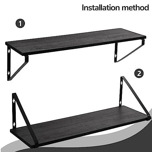 BAMEOS 24X8 Floating Shelves Rustic Wood Wall Shelf Set of 3,Bookshelf for Living Room, Office, and Bedroom, with Metal Bracket… - style: 3 pack Black 24"W 8"D