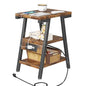 Side Table with Charging Station,3-Tier Small End Table,Lucky 7 Metal Shape | 2 AC Outlets + 2 USB Ports, Adjustable Feet, Nightstand for Bedroom, Living Room, Couch, Narrow Spaces, Rustic Brown - color: Rustic Brown