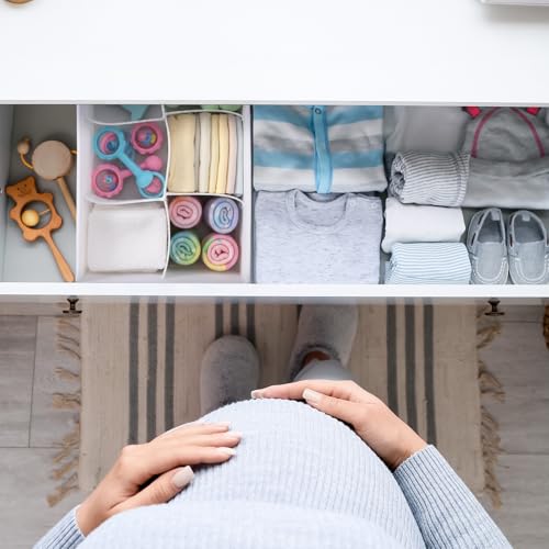 2 Pack Toddler Shoe Organizer for Closet Drawer Foldable Shoe Rack Storage Container 8 Section Baby Soft Fabric Cubby Box 11.02" × 5.91" × 3.94" Nursery Infant Holder with Divider Breathable