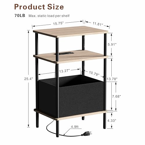 Small Side Table with Charging Station, Set of 2 End Table for Small Spaces, Slim Nightstand with Outlet,Sofa Beside Table, 3-Tier Storage Shelf,Living Room, Bed Room, Natrual Walnut - color: Natrual Walnut