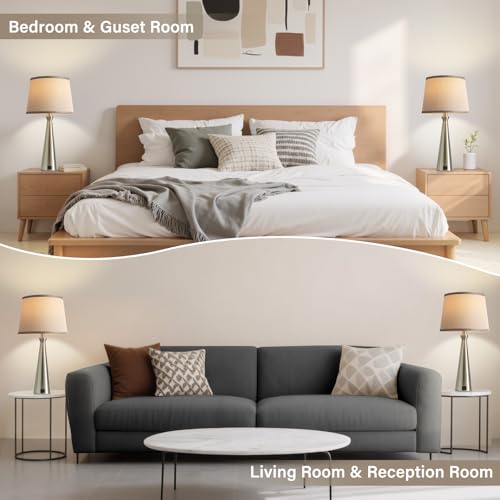 Seealle Modern Table Lamps Set of 2 - Touch Bedside Lamp for Nightstand with Dual USB C+A,3-Way Dimmable Silver Nightstand Lamps for Living Room Bedroom End Table with Grey Shade(Bulb Included) - color: B. Silver-Grey