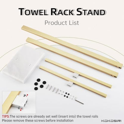 KOKOSIRI Bathroom Towel Rack 2-Tier Standing Towel Bars with Marble Base, Stainless Steel Freestanding Towels Holder, Thicken Steady Design, Brushed Gold THS0003-BG - color: Brushed Gold