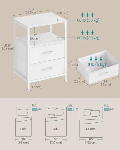 SONGMICS Nightstand, Bed Side Table, End Table with 2 Drawers | 1 Open Shelf, Industrial, Set of 2, Cloud White, BELLAH Collection ULGS062W101S - color: Cloud White, style: 2 Drawers-2Pc
