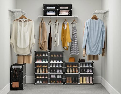 HOMIDEC Shoe Rack, 4 Tier Shoe Storage Cabinet 16 Pair Plastic Shoe Shelves Organizer for Closet Hallway Bedroom Entryway Black - color: Black, style: 2 by 4