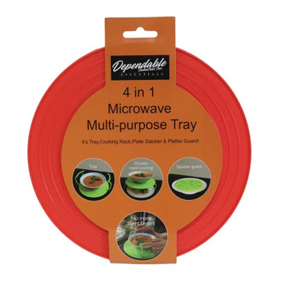 Microwave Multipurpose 4 in 1 Tray Stand Rack Splatter Guard Carry Tray Stacking Shelf (1, Red) - color: Red