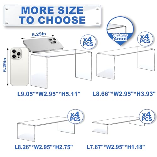 Aheroi Acrylic Risers Display Stands, Acrylic Stands for Display 16Pcs 4Set | Clear Risers Display Stands, Acrylic Display Shelf,Dessert Table Display Set Cupcake Candy Shoe Showcase Stands (7”L~8”L~9”L)