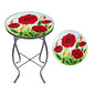 MUMTOP Outdoor Side Table - Small Mosaic Patio Tables, 14” Round Accent End Coffee Glass Plant Stand for Garden Living Room(Poppy) - color: Red Flower