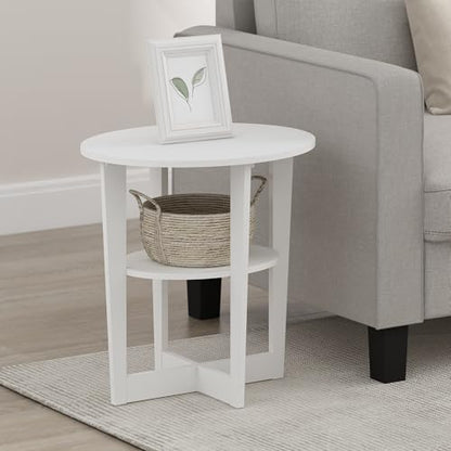 Furinno Jaya Oval End Table, Side Table, Nightstand, White (Pack of 4) - color: White, size: 4-Pack, 2 Tiers, Oval Panel