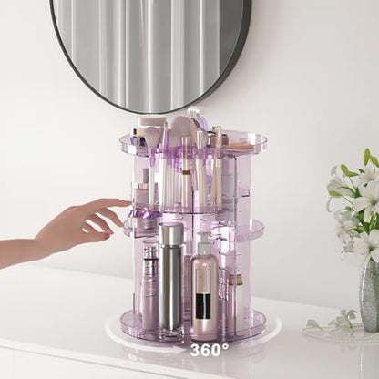 Rotating Makeup Organizer, DIY 8 Adjustable Layers Spinning Skincare Storage, Cosmetic Display Case with Brush Holder and Perfume Tray, Multi-Function Vanity Bathroom Countertop Organizer Clear Purple - color: Clear Purple