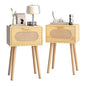 Nightstands Set of 2, Bedside Table with Rattan Door, Boho End Table with Solid Wood Legs for Bedroom, Living Room, Small Space Nightstands, Natural Color, HNS001N - color: Natural