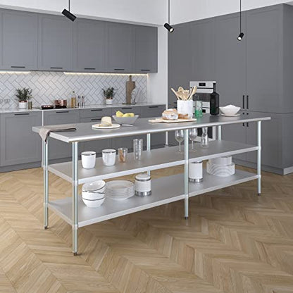 Stainless Steel Work Table with 2 Shelves | Metal Utility Table | Commercial & Residential NSF Utility (Stainless Steel Table with 2 Shelves, 96" Long x 30" Deep) - size: 96" Long x 30" Deep
