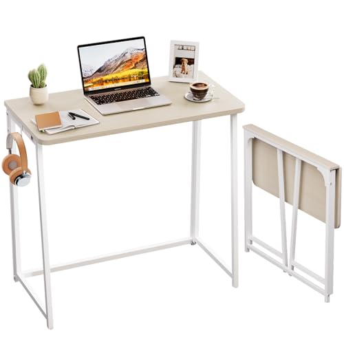 WOHOMO Folding Desk, Small Foldable Desk 31.5" for Small Spaces, Space Saving Computer Table Writing Workstation for Home Office, Easy Assembly, Oak - color: Beige, size: Small Size:31.5 x 15.7