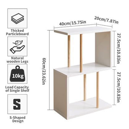 Aibiju Narrow Side Table with Open Storage Shelf, S-Shaped End Table, 3-Tier Nightstand, 23 inches High, Sofa Table for Small Spaces, White Side Table YD-ST003W - color: White