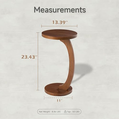 COZAYH C Shaped Round End Table for Couch Small Place, Space Saver Side Table for Sofa, Living Room, Bedside Area, Coffee and Eating Snack Tray, Walnut Color - color: Walnut