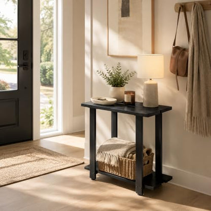 Transitional Narrow End Table, 2-Tier Rustic Side Table with Storage Shelves, Modern Farmhouse Industrial Nightstand for Living Room, Bedroom, Small Spaces, Couch, Black - color: Black
