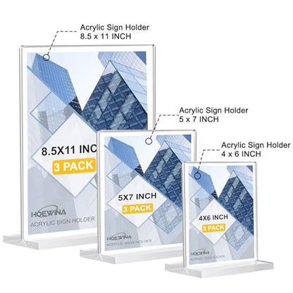 Hoewina Acrylic Sign Holder 8.5 x 11 Inch 3 Pack, Clear Display Sign Stand for Store Sign Holders, Vertical Double Acrylic Stands, Vendor Booth Display Items