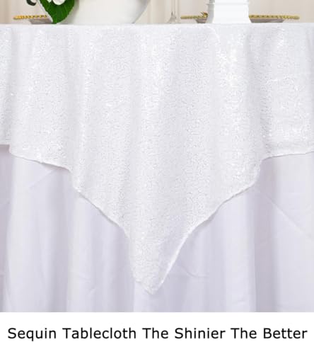 ShiDianYi 50''x50'' Square White Sequin Tablecloth - Sequins/Polyester - Hand Wash Only - Wedding, Baby Shower, Valentine's Day - All-Season - 1 Count - color: White, size: 50" x 50" (Square)
