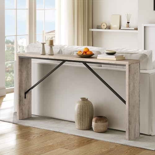 MAHANCRIS Console Table, 62.2" Long Sofa Table Behind Couch, Narrow Entryway Table, Farmhouse Dining Table with Angled Metal Frame, Industrial Console Table for Entryway, Greige CTHG15801 - color: Greige, size: 62.2"L x 9.1"W x 31.5"H