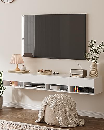 Floating Nightstand, Small Modern Floating Nightstand with Drawer, Floating Shelves for Bedroom, Bathroom (White) - color: White