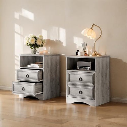 LGHM Set of 2 Nightstand, Large Night Stand with 2 Drawers, 17.7" W Accent Bed Side Table and End Table with Large Open Compartment for Bedroom, Living Room,Gray
