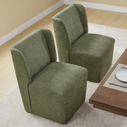 KISLOT Upholstered Dining Chairs Set of 1 with Casters, Wingback Modern Side Armless Deskchair with Rollers for Diningroom Bedroom Livingroom Reading Room, Green Fabric - color: A Green Fabric, size: Set of 1
