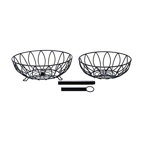 2 Tier Fruit Basket Bowl, Vegetable Organizer, Metal Black | Space-Saving, Home Fruit Rack Stand for Countertop, Storage Bread, Snacks, Fits Under Cabinets - color: 2 Tier-Black