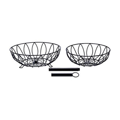 2 Tier Fruit Basket Bowl, Vegetable Organizer, Metal Black | Space-Saving, Home Fruit Rack Stand for Countertop, Storage Bread, Snacks, Fits Under Cabinets - color: 2 Tier-Black