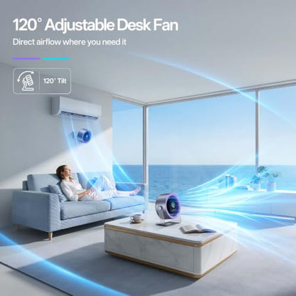 USB Desk Fan for Bedroom: 100 Speeds Digital Display Quiet Portable Fan with Turbo Airflow, 120° Rotating Small Rechargeable Battery Desktop & Wall-Mounted Fans for Bedroom Home Office - color: Black&Purple