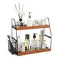 Bathroom Counter Organizer, 2-Tier Standing Storage Shelf with Basket, Wood Tray for Skincare Vanity Organizer(Brownish) - style: 2 Tier Brownish